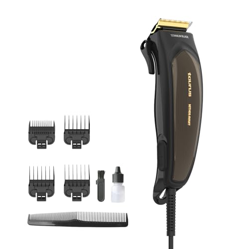 Taurus - Cortapelos Eléctrico Profesional Mithos Avant 6W | 4 Peines Guía | Cuchillas Titanio | 10 Alturas Corte | Motor AC 3000 rpm | Palanca Ajuste | Uso con Cable | Accesorios Limpieza | Gris