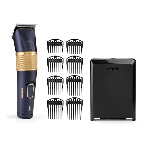 BaByliss Cortapelos Lithium Performance – Cortapelos Profesional inalámbrico, 45 ajustes de longitud (0.6-28 mm), Batería de litio, Maquina de cortar el pelo, Azul oscuro/oro, E986E