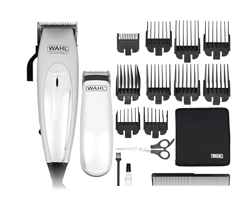 WAHL Home Pro Deluxe Combo cortadora de pelo eléctrica con cable y palanca de ajuste, 8 peines guía, kit con recortadora a pilas, tijeras y peine