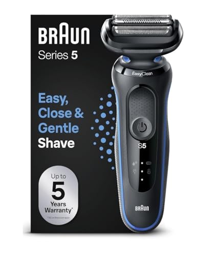 Braun Series 5 Afeitadora Eléctrica Hombre, Máquina de Afeitar Barba EasyClean, Uso En Seco Y En Mojado, Recargable, Inalámbrica, 51-B1000s, Azul