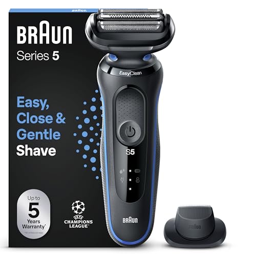 Braun Series 5 Afeitadora Eléctrica Hombre, Máquina de Afeitar Barba con Recortadora De Precisión EasyClick, EasyClean, en Seco y Mojado, Recargable, Inalámbrica, 51-B1200s, Azul