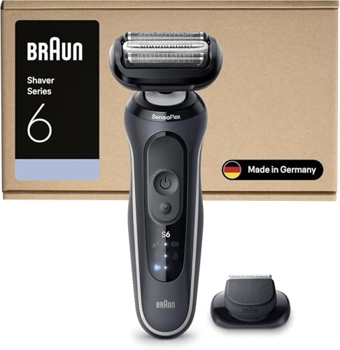 Braun Afeitadora Eléctrica Hombre Series 6, Máquina De Afeitar En Seco Y En Mojado, 2 Modos De Afeitado, 60 Min De Uso, Carga Rápida, Recortadora De Precisión, Estuche De Viaje, 62-G1200SI, Gris