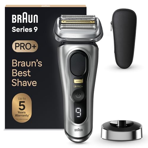 Braun Series 9 Pro+ Afeitadora Eléctrica Hombre, Máquina de Afeitar Barba Con Base De Carga y Funda De Viaje, En Seco Y En Mojado, 60 Min De Autonomía, 9517s, Plata