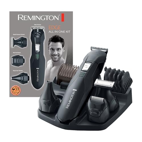 Remington Recortadora de Barba y Cortapelos Edge - Barbero y Máquina de Cortar Pelo Inalámbrico, Cuchillas de Acero Inoxidable, 6 Accesorios, Base de Almacenamiento, 40 min Autonomía - PG6030