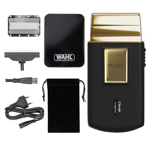 Wahl Travel Shaver Gold Edition Afeitadora eléctrica sin cable y recargable para hombre, óptimo para viajar, para cortar el pelo y la barba, compacta y portátil, Oro