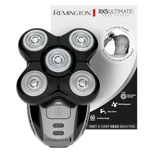 Remington Afeitadora Cabeza Hombre 5 cabezales: afeitado en 2 min Ultimate Series RX5 apura hasta 0,2 mm, autonomía de 50 min, resistente al agua, cuchillas flexibles, neceser de viaje XR1501