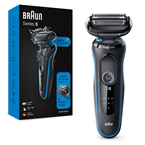 Braun Series 5 Afeitadora Eléctrica Hombre, Máquina de Afeitar Barba con Tecnología Easy Clean (Fácil de Limpiar), Recargable, Inalámbrica, 50-B1000 S, Azul