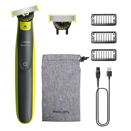 Philips OneBlade 360 Auténtico Recortadora y afeitadora eléctrica para barba, 2 cuchillas 360, 3 peines para barba incipiente (1,3,5 mm), QP2724/31