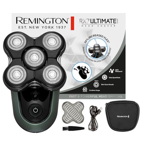 Remington Afeitadora Cabeza Hombre [30% más flexibilidad] RX7 Ultimate Series afeitadora para calva , inalámbrica, recargable, 5 cabezales flexibles, 100% resistente al agua, neceser XR1600